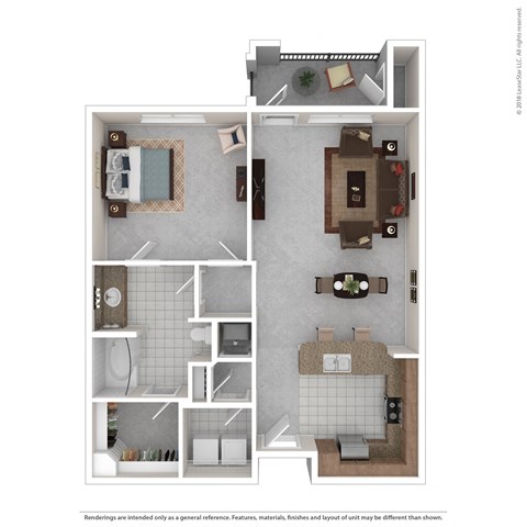 Floor plan for 1 bed, 1 bath, 858 sqft